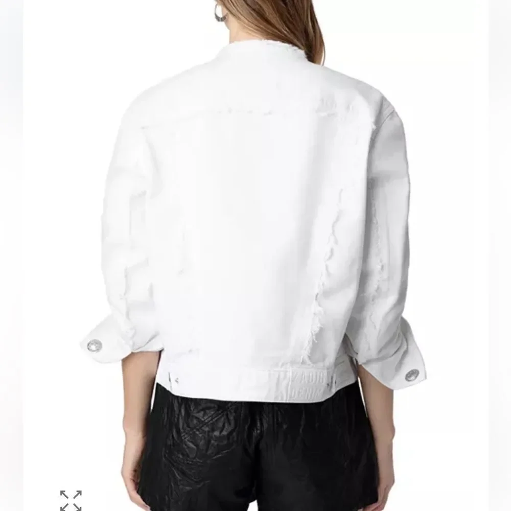 $398 Zadig & Voltaire Kaely Destroy Denim Jacket in White NWT small